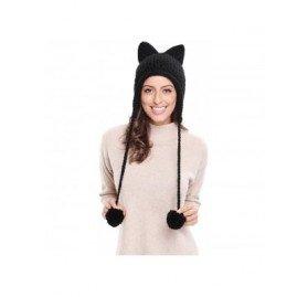 Skullies & Beanies Winter Cute Cat Ears Knit Hat Ear Flap Crochet Beanie Hat - Black - CN185RKK4G0 $13.30