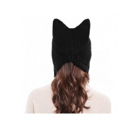 Skullies & Beanies Winter Cute Cat Ears Knit Hat Ear Flap Crochet Beanie Hat - Black - CN185RKK4G0 $13.30