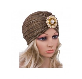 Skullies & Beanies Women's Vintage Lurex Knit Turban Beanie Hats Headwraps for 1920s Cocktail Party - Gold - CE189Y0UEAD $15.22