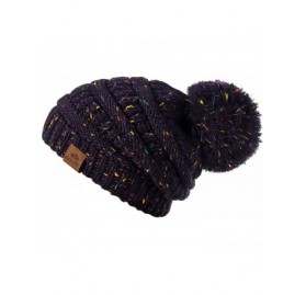 Skullies & Beanies Womens Fleece Lined Slouchy Beanie Chunky Baggy Hat Fur Pompom Winter Soft Warm Cap - Confetti Navy - CX18...