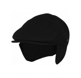 Newsboy Caps 100% Wool Herringbone Winter Ivy Cabbie Hat w/Fleece Earflaps - Driving Hat - Black - CO12NFDPI1V $29.28
