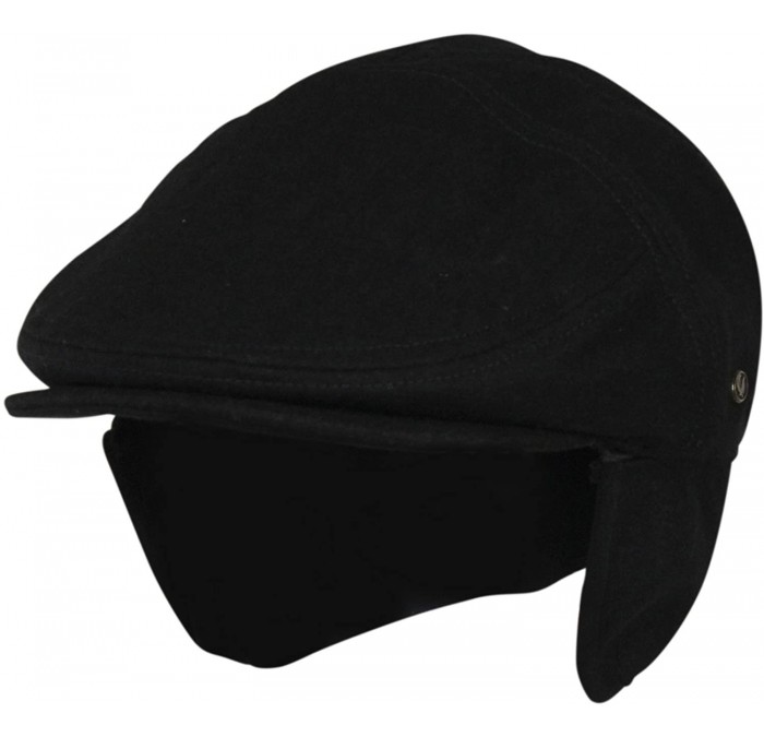 Newsboy Caps 100% Wool Herringbone Winter Ivy Cabbie Hat w/Fleece Earflaps - Driving Hat - Black - CO12NFDPI1V $70.76