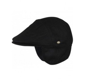 Newsboy Caps 100% Wool Herringbone Winter Ivy Cabbie Hat w/Fleece Earflaps - Driving Hat - Black - CO12NFDPI1V $29.28