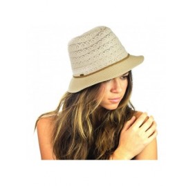 Fedoras Braided Trim Spring Summer Cotton Lace Vented Fedora Hat - Beige - CO12CAFXBWR $12.94