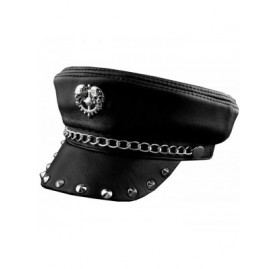 Skullies & Beanies New! Metal Rivet Studded Skull Mens Genuine Leather Biker Punk Rocker Cap Hat - C412EA5UNDF $41.69