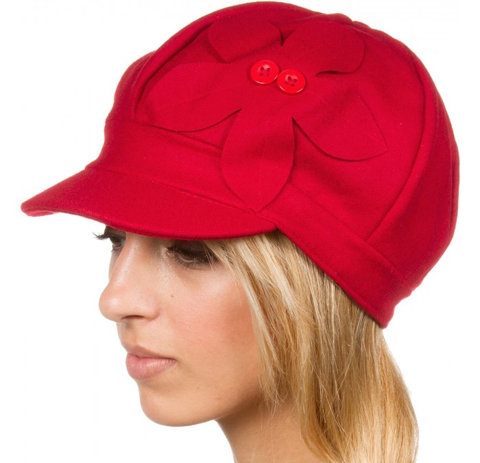 Newsboy Caps Sasha Wool Newsboy Cabbie Hat with Button Flower - Red - C811UAAR04T $33.40