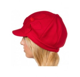 Newsboy Caps Sasha Wool Newsboy Cabbie Hat with Button Flower - Red - C811UAAR04T $12.62