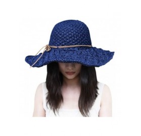 Sun Hats Summer Beach Sun Hats for Women Girls Foldable Floppy Summer Straw Hat Wide Brim Hat UV Protection - Blue - C318OTCU...