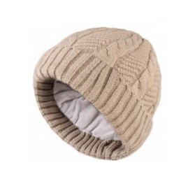 Skullies & Beanies Beanie Hat for Men Women Cuffed Winter Hats Cable Knit Warm Fleece Lining Skull Cap - Dark Beige - CR18WL7...