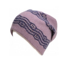 Berets Womens Wool Crochet Rhinestone Beanie Beret Warm Winter Lace Trim Hat T269 - Purple - C11867DLCRO $9.95