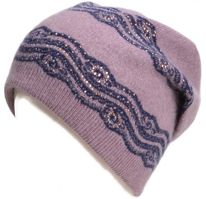 Berets Womens Wool Crochet Rhinestone Beanie Beret Warm Winter Lace Trim Hat T269 - Purple - C11867DLCRO $28.89