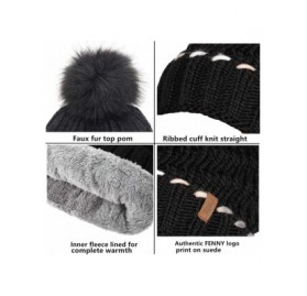 Skullies & Beanies Knit Slouchy Beanie Hats for Women Winter - Warm Chunky Fleece Lined Beanies with Pompom - Classic Black -...