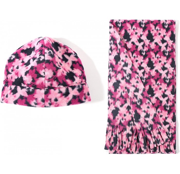 Skullies & Beanies Women Winter Fleece Beanie Gloves Scarf Set - Camo Pink - C218A2XSWUW $21.52