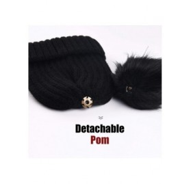 Skullies & Beanies Womens Winter Knitted Beanie Hat with Faux Fur Pom Warm Knit Skull Cap Beanie for Women - 01-black - C218U...