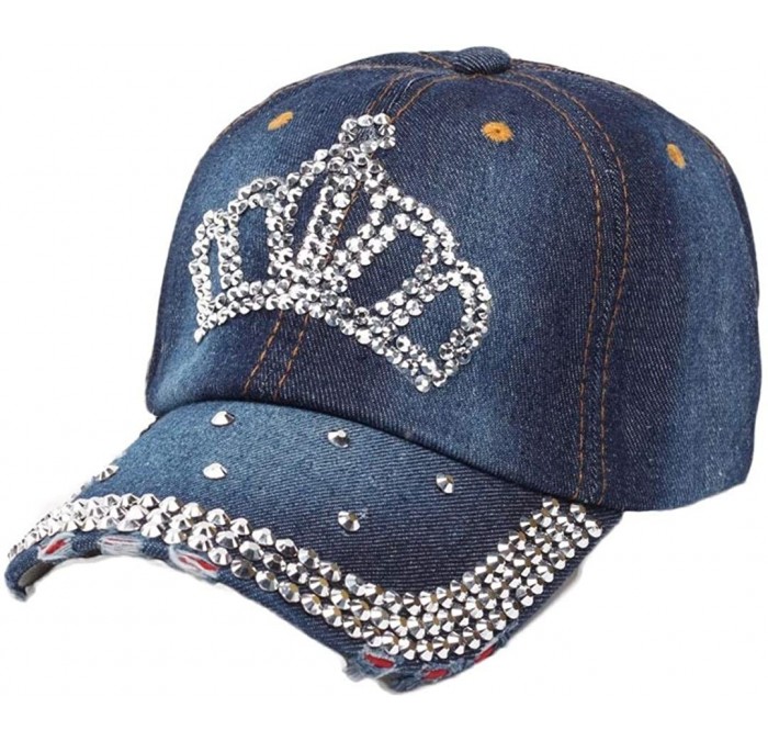Baseball Caps Caps- Vintage Women Diamond Jean Hat Denim Baseball Flat Cap - A - C612GGTV5QN $18.24