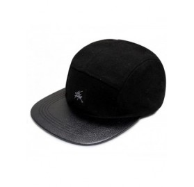 Baseball Caps 5 Panel Wool Leather 5 Panel Hat - Black - CS11HL4G7IJ $13.97