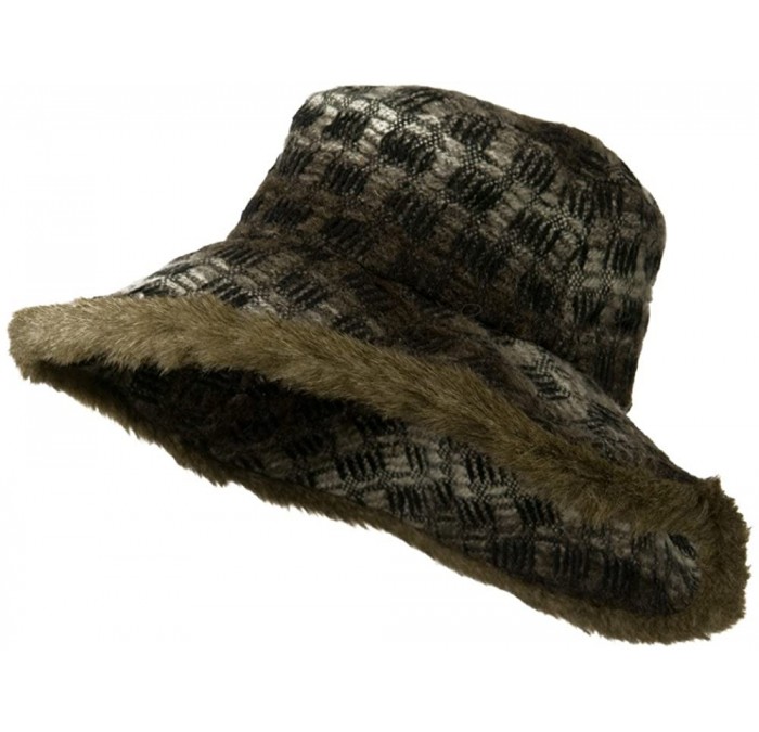 Bucket Hats Lady's Brown Faux Fur Trim Hat - Brown W24S45A - C111BKZZ907 $79.06