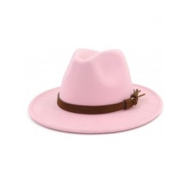 Fedoras Wide Brim Vintage Jazz Hat Women Men Belt Buckle Fedora Hat Autumn Winter Casual Elegant Straw Dress Hat - Pink B - C...