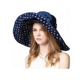 Sun Hats Women Large Wide Brim 2in1 Floppy Travel Beach Sun Visor Bucket UPF 50+ Hat Cap - Navy Blue-polka Dots - C812HXPYNV3...