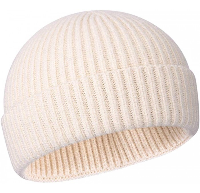 Skullies & Beanies Wool Winter Knit Cuff Short Fisherman Beanie Hats for Men Women - Beige - CW1943EZ3N2 $10.03