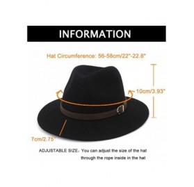 Fedoras Women's 100% Wool Fedora Panama Hat Wide Brim with Belt - Black - CU18E4QN73M $19.61