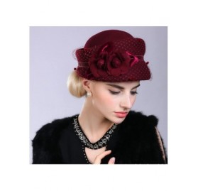 Berets Women's Lace Flower Wool Beret Cap - Wine Red - CP12MCI7TJT $37.61