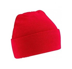 Skullies & Beanies Mens/Womans knitted woolly beanie winter warm ski ribbed turn up hat - Red - C712HIXUQON $7.62