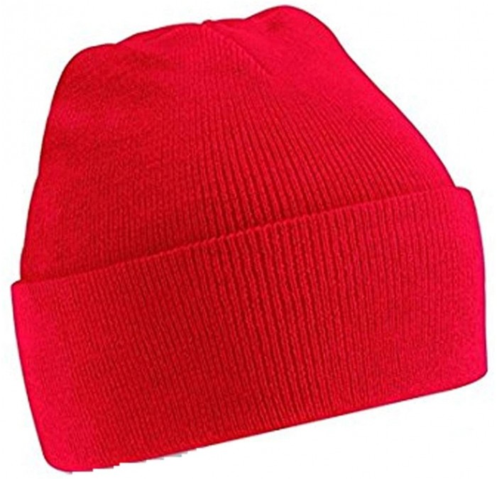 Skullies & Beanies Mens/Womans knitted woolly beanie winter warm ski ribbed turn up hat - Red - C712HIXUQON $7.62