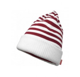 Skullies & Beanies Adult Unisex Cool Cotton Beanie Slouch Skull Cap Long Baggy Winter Hat Warm - Striped - Red & White - CX18...