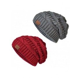 Skullies & Beanies Knit Beanie Hat for Women Oversize Chunky Winter Slouchy Beanie Hats Ski Cap - Dark Grey/Red - C618ADQ03WY...