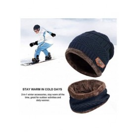 Cold Weather Headbands Men Warm Beanie Winter Thicken Hat and Scarf Two-Piece Knit Windproof Cap - Navy - CX192ZK8TCO $9.30