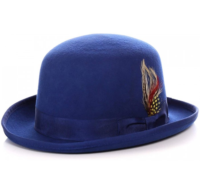 Fedoras Premium Lined Wool Clockwork Orange Style English Bowler Derby Hat - Royal Blue - C012N5Q7CMM $71.26