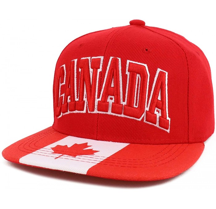 Baseball Caps Country Name 3D Embroidery Flag Print Flatbill Snapback Cap - Canada Red - CT18W69L4EX $38.33