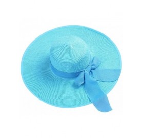 Sun Hats Women Big Bowknot Straw Hat Floppy Foldable Roll Up Beach Cap Sun Hat - Sky Blue - C418D2TA30L $11.93