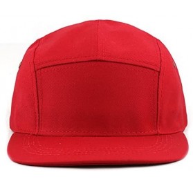 Baseball Caps Made in USA Cotton Twill 5 Panel Flat Brim Genuine Leather Brass Biker Board Cap - Red - CW12F1LSG5P $20.45