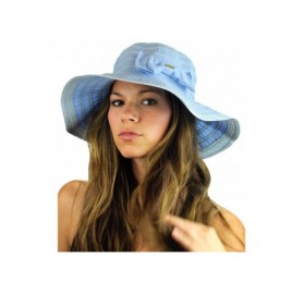 Sun Hats Women's Two Tone Weaved Removable Bow Floppy Brim Sun Hat - Baby Blue - CU12CU9TKKV $11.57