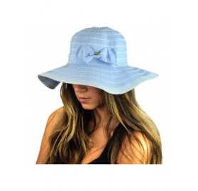 Sun Hats Women's Two Tone Weaved Removable Bow Floppy Brim Sun Hat - Baby Blue - CU12CU9TKKV $11.57