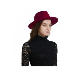 Fedoras Womens Felt Fedora Hat- Wide Brim Panama Cowboy Hat Floppy Sun Hat for Beach Church - Wine - C218Y8XHQ3E $11.85