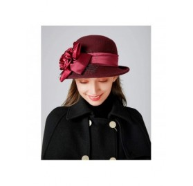 Bucket Hats Women Solid Color Winter Hat 100% Wool Cloche Bucket with Bow Accent - Style3_ Burgundy - CZ18YYKKUMN $18.39