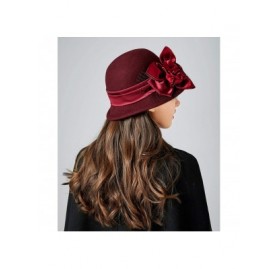 Bucket Hats Women Solid Color Winter Hat 100% Wool Cloche Bucket with Bow Accent - Style3_ Burgundy - CZ18YYKKUMN $18.39