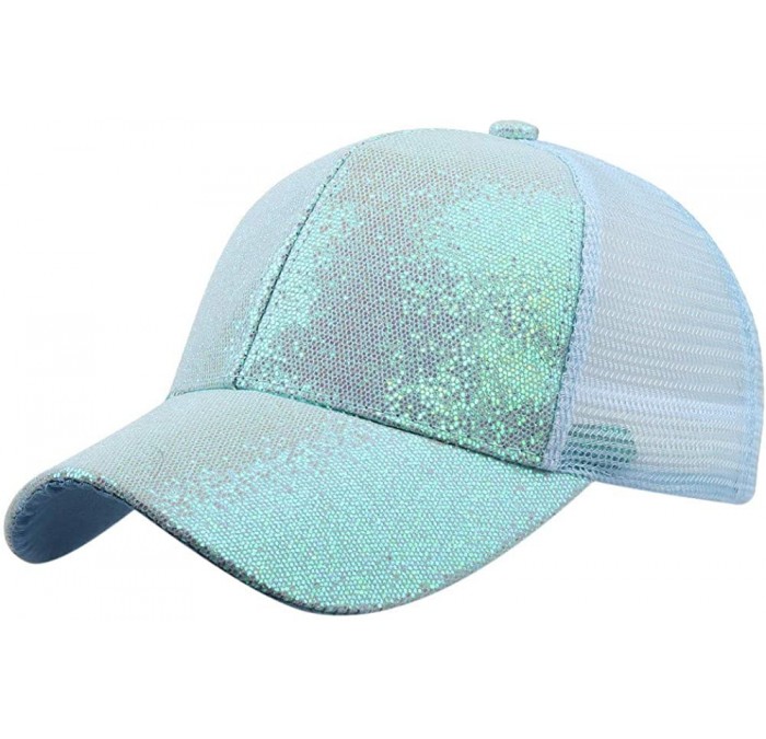 Baseball Caps Baseball Cap-SFE Women Girl Ponytail Sequins Shiny Messy Bun Snapback Hat Sun Caps - Blue - CU18QGEHQ23 $16.49