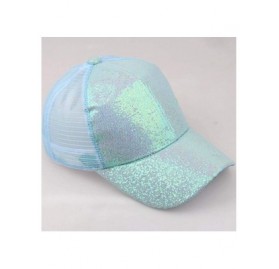Baseball Caps Baseball Cap-SFE Women Girl Ponytail Sequins Shiny Messy Bun Snapback Hat Sun Caps - Blue - CU18QGEHQ23 $8.14