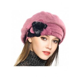 Berets Lady French Beret 100% Wool Beret Floral Dress Beanie Winter Hat - Angola-ipink - CL187I3IWTT $14.15