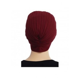 Skullies & Beanies Turban Hat Cap for Women Stylish Cotton Chemo Beanie Hat Caps - Maroon - CV18IYLGMS4 $17.36