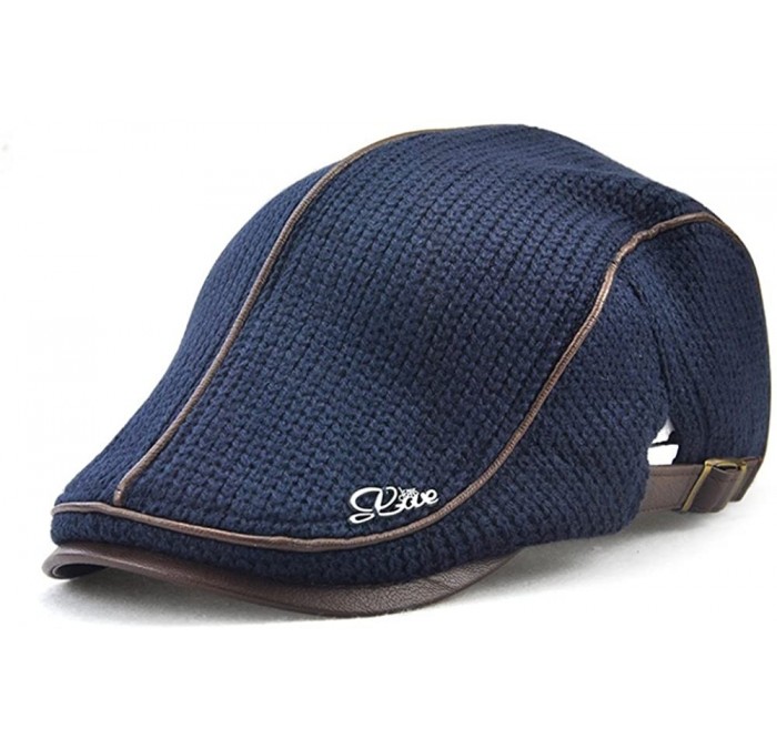 Newsboy Caps Men's Newsboy Duckbill Ivy Flat Cap Scally Warm Knitted Hat Blue - CS1893DA4LZ $31.30