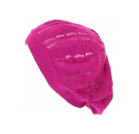 Skullies & Beanies Women's Thin Light Baggy Knit Crochet Slouchy Fashionable Beret Hat - Fuchsia - CA11REPCM1B $10.30