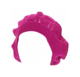 Skullies & Beanies Women's Thin Light Baggy Knit Crochet Slouchy Fashionable Beret Hat - Fuchsia - CA11REPCM1B $10.30