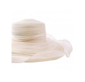 Sun Hats Women Organza Kentucky Derby Church Dress Cloche Hat Fascinator Floral Tea Party Wedding Bucket Hat S053 - Beige - C...