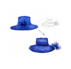 Sun Hats Kentucky Derby Hats Women Organza Church Hat for Wedding Tea Party MZW0099 - Blue - CV18CG87DIQ $17.38