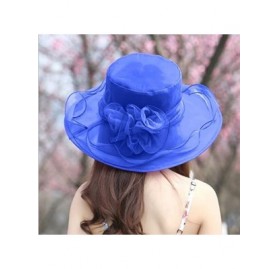 Sun Hats Kentucky Derby Hats Women Organza Church Hat for Wedding Tea Party MZW0099 - Blue - CV18CG87DIQ $17.38